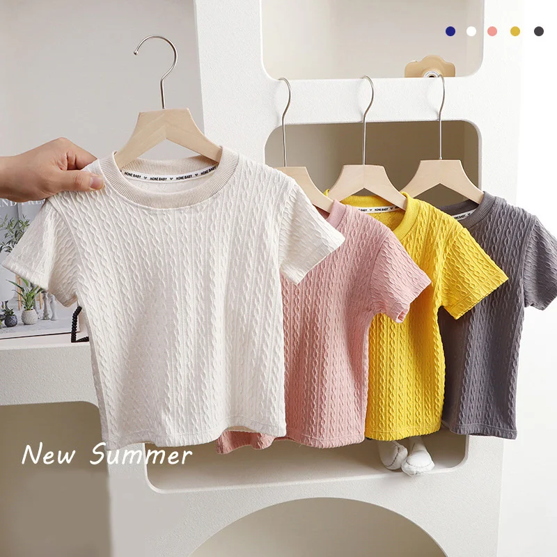 2-8Year Children Boy Girl T-shirt Cotton Summer Solid Fashion Hollow Out Short Sleeve T-shirt Baby Girl Tees Kid Casual Clothing