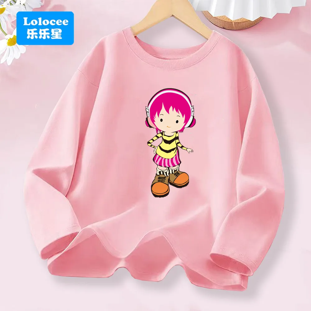 Langarm-T-Shirt für Kinder – Cartoon-Mädchen mit Musik-Ohrhörern, bedruckte Oberteile für Mädchen, Frühlings- und Herbstkleidung