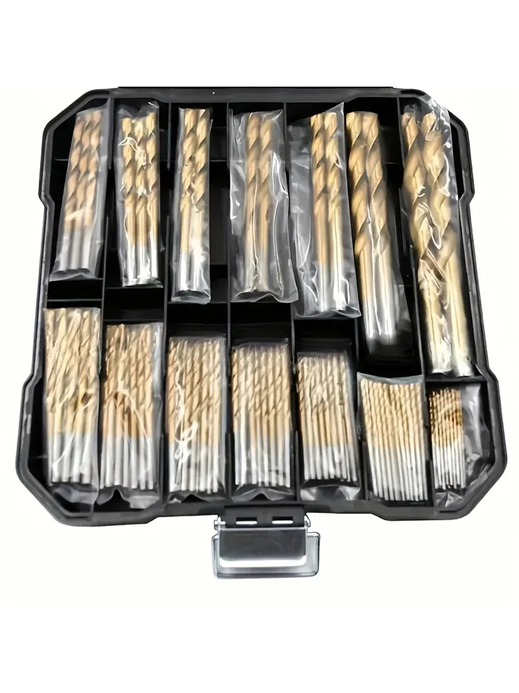 50-teiliges Titan-beschichtetes Hochgeschwindigkeits-Stahlbohrer-Set mit Sechskantschaft, Gerade und Spiralbohrer für Metall-, Holz- und Kunststoffbohrungen – Detail 1