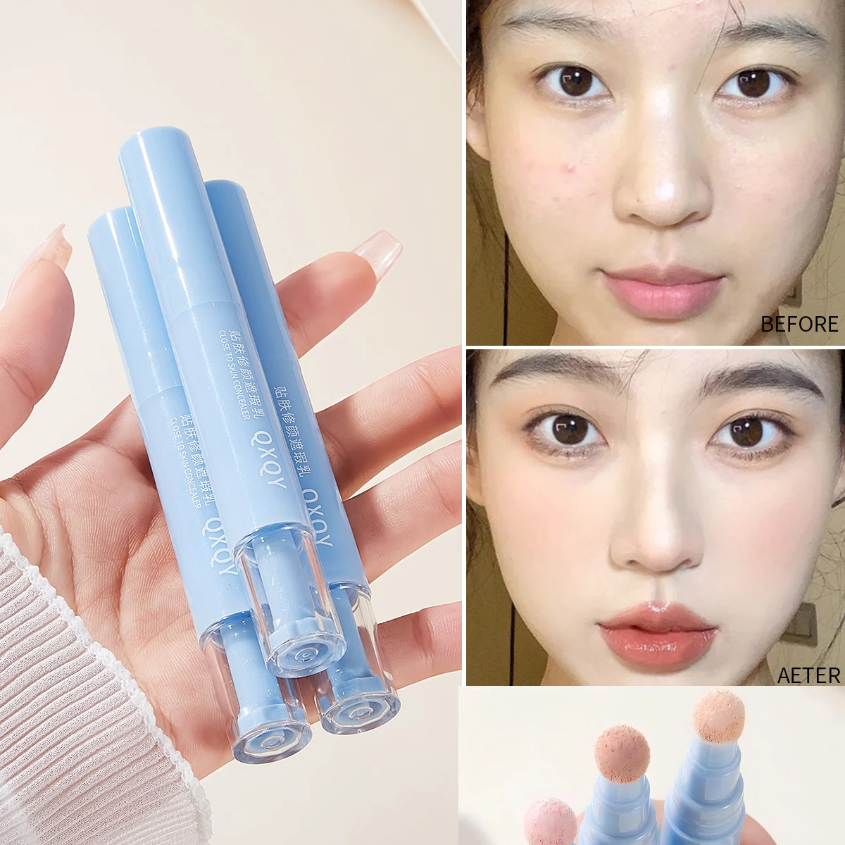 QXQY スキンリペア コンシーラー ペン スポンジ コンシーラー 自然に明るくなる カバー 傷 保湿とフィット感