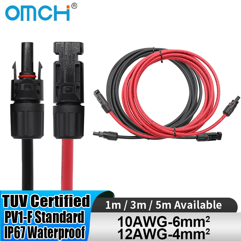 OMCH 1 Pair Aluminum Alloy Double Ends Solar Extension Cable with Connector 1/3/5m 10/12AWG 1000V Solar Cable Photovoltaic Wire