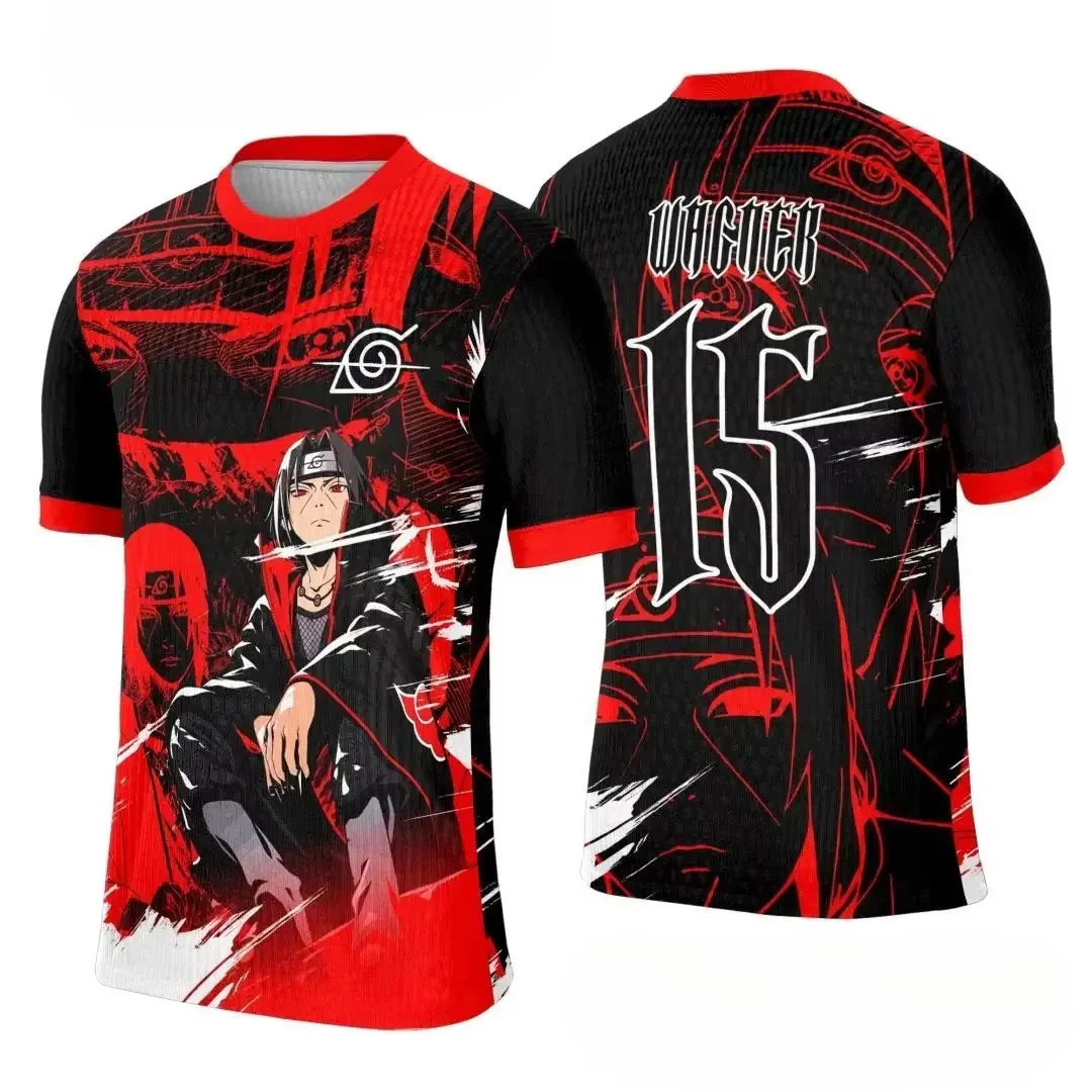 Camiseta MINISO Naruto de dibujos animados para niños, camiseta japonesa Uchiha Itachi 3D de manga corta para fútbol, deportes, ocio, entretenimiento, Top para chico