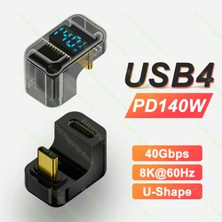U-Shape LED Display USB4.0 40Gbps Type C to C Adapter 8K@60Hz PD140W 5A Fast Charging Cable for iPhone 15 16 MacBook Steam Deck