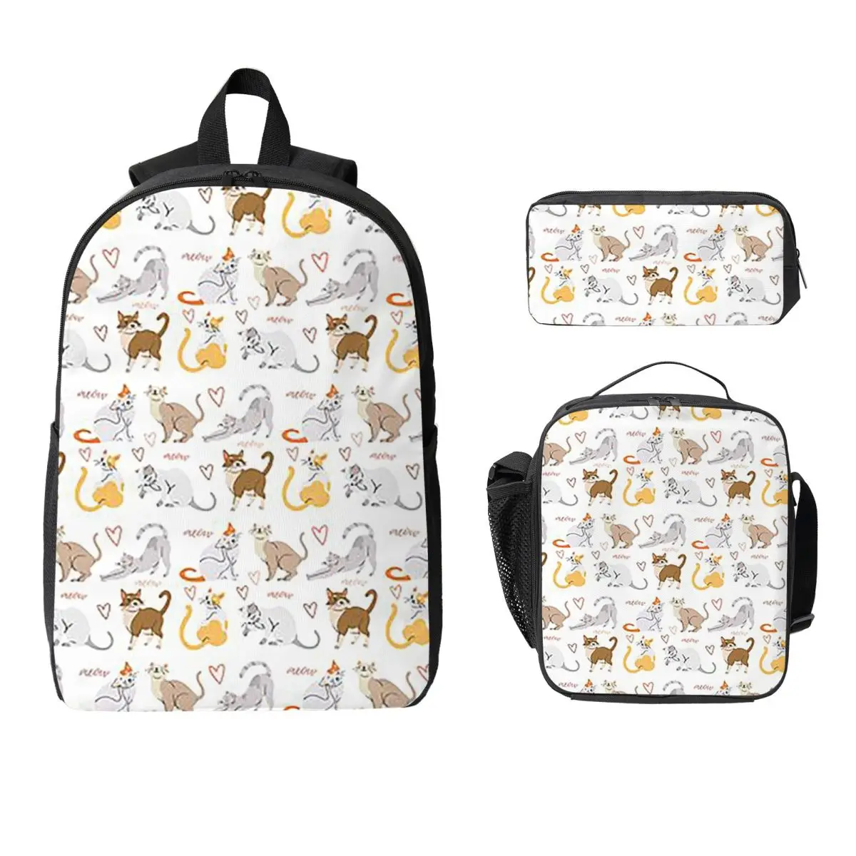 Gray Ginger And Siamese Kittens Cats Backpack Student BookBag School Bag Computer Shoulder Bags 3ps Lunch Bag Pencil Case
