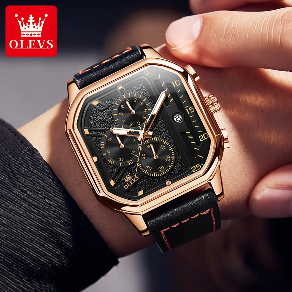 OLEVS 9950 Quartz Watch for Men Waterproof Luminous Leather Strap Chronograph Clock Man TOP Brand Original Wristwatch Male