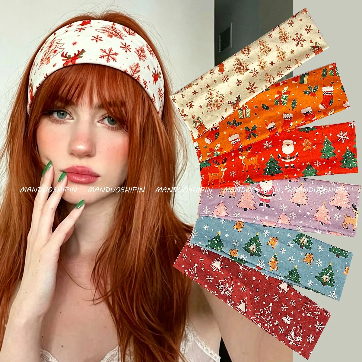Diadema navideña en oferta - Linda diadema con estampado de renos y hombre de jengibre - Regalo para fiestas navideñas