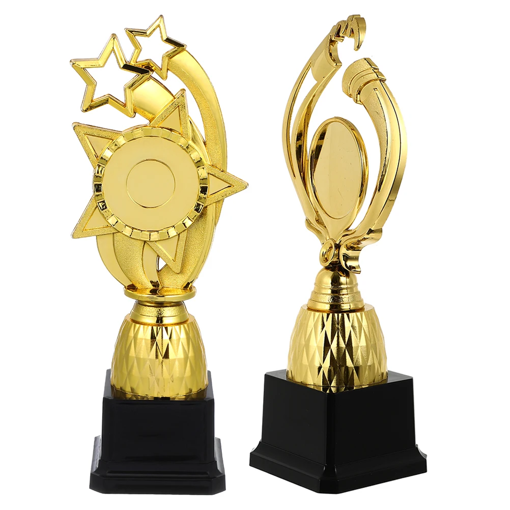 

2pcs Golden Plastic Trophies for Kids School Competition Ceremony Party Favours Sports Learning Awards Trophy Decor Mini Model