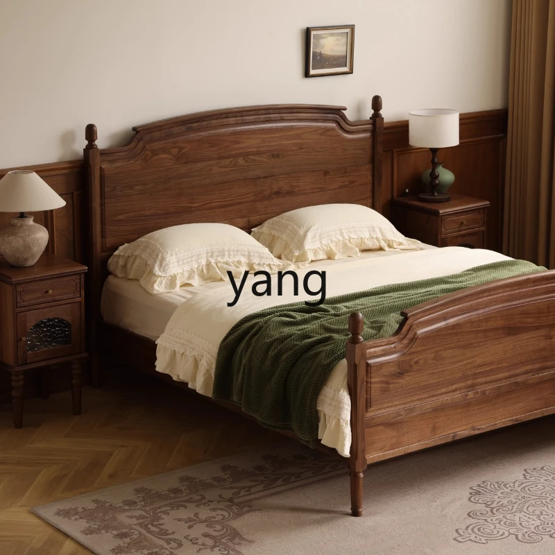 yhm Solid Wood Bed Vintage Double Bed Furniture for Home Small Apartment