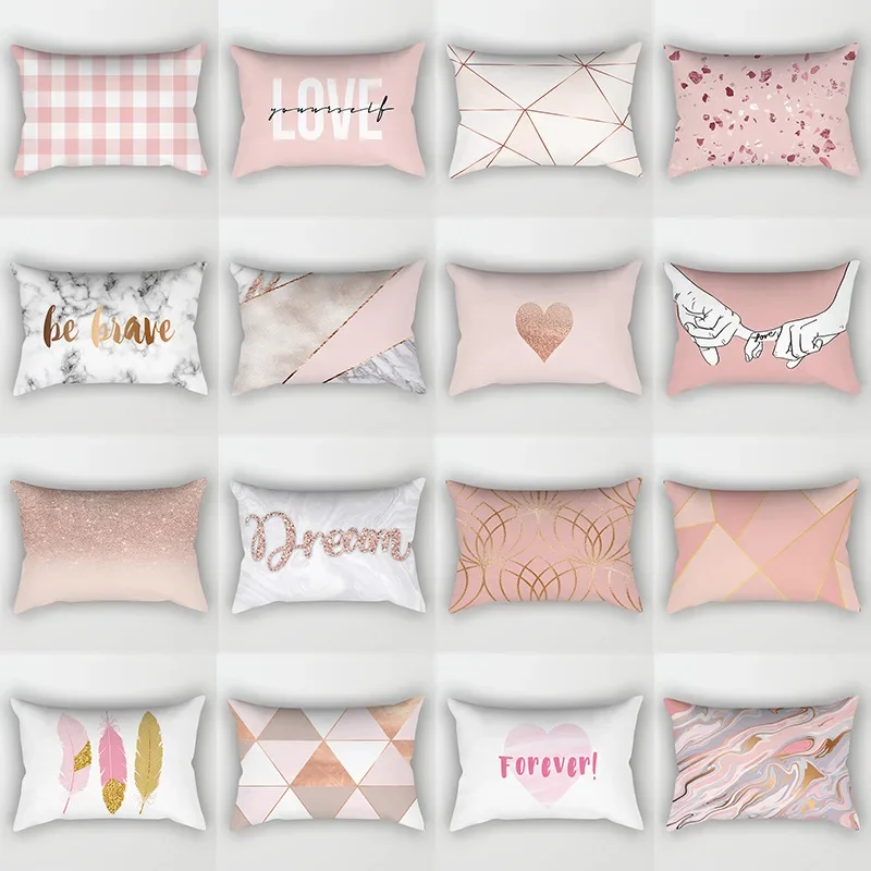 Nordic Pink Simple Style Ins Style Pillow Cover 30x50cm 40x60cm/12x20in 16x24in Office Living Room Lumbar Cushion Cover