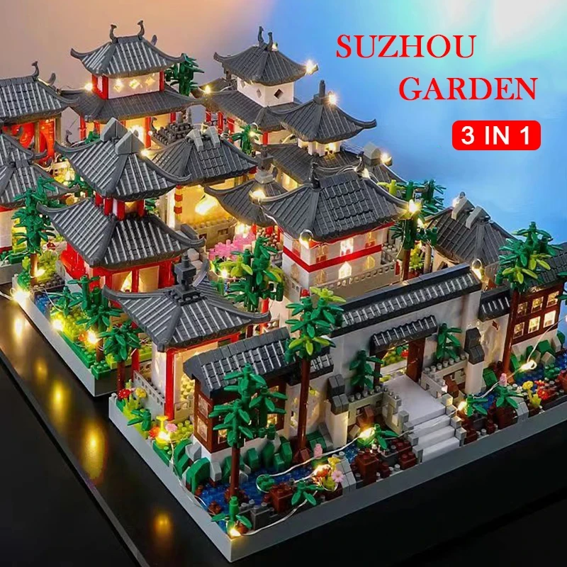 Set di blocchi di costruzione cinese Suzhou Garden Micro Mini 2100 pezzi, modelli da collezione di famosi classici, regali per adolescenti e adulti