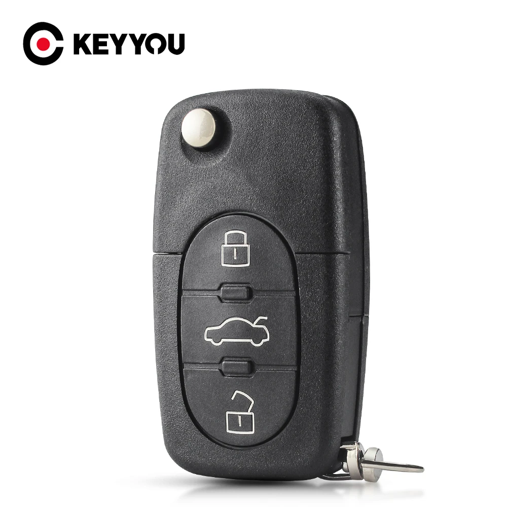 

KEYYOU 5x 3 Buttons Flip Car Key Case Shell Fob For Audi TT A4 A6 A8 Quattro With Blade CR1620 Battery Holder