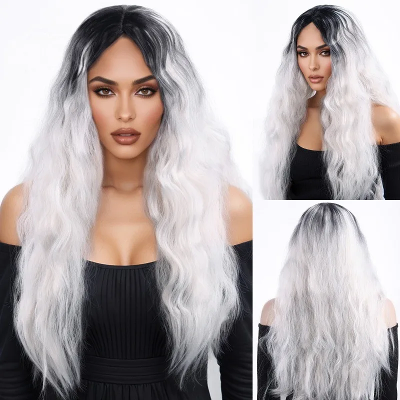 

Women's Wig Curly Fluffy Full Wig Synthetis Black White Hair Wig Ladies Wigs