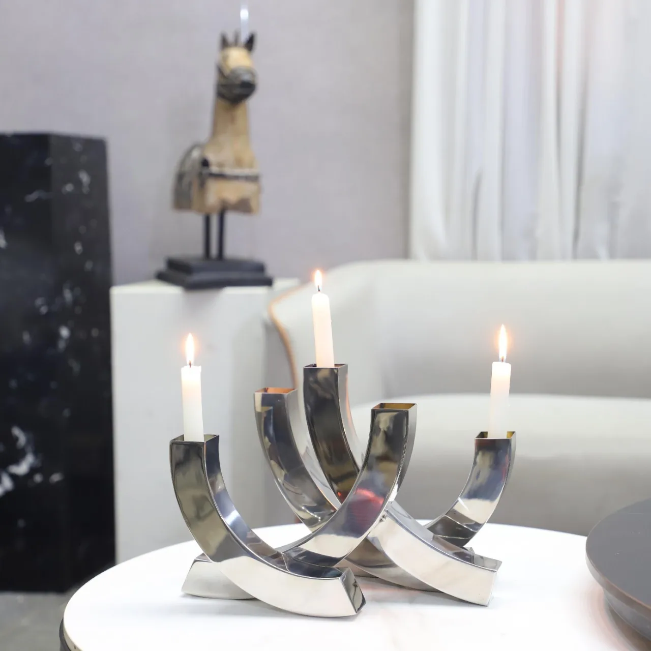 Modern simple stainless steel geometric art candlestick decorative ornaments restaurant villa homestay home accessories