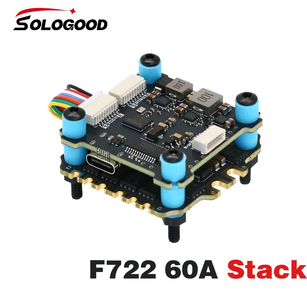 

SoloGood F722 60A Stack ICM42688P F722 Контроллер полета BLHELI_S 60A 4in1 ESC 30,5X30,5 мм 2-6S для FPV Детали дронов для фристайла