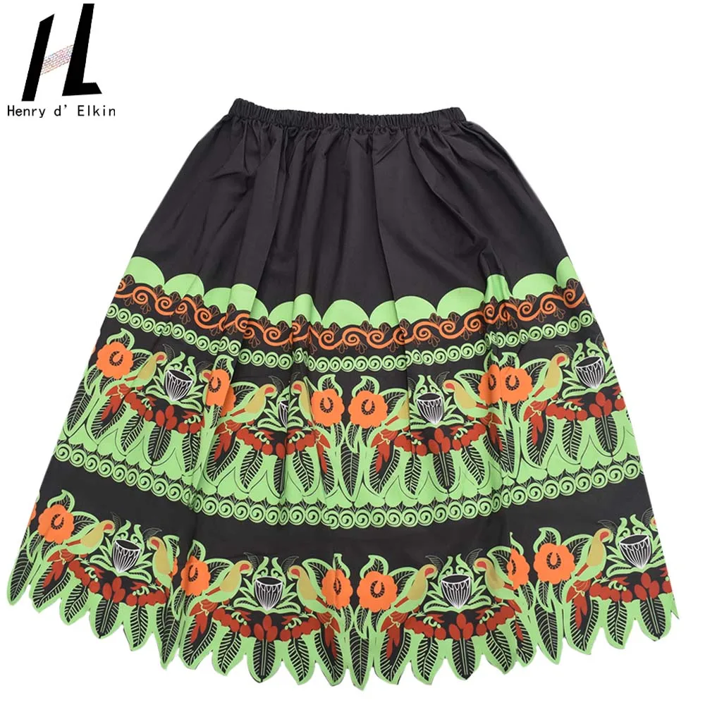 2025 New Pattern printed Midi elastic waist skirt island micronesia Women's Fashion casual skirt