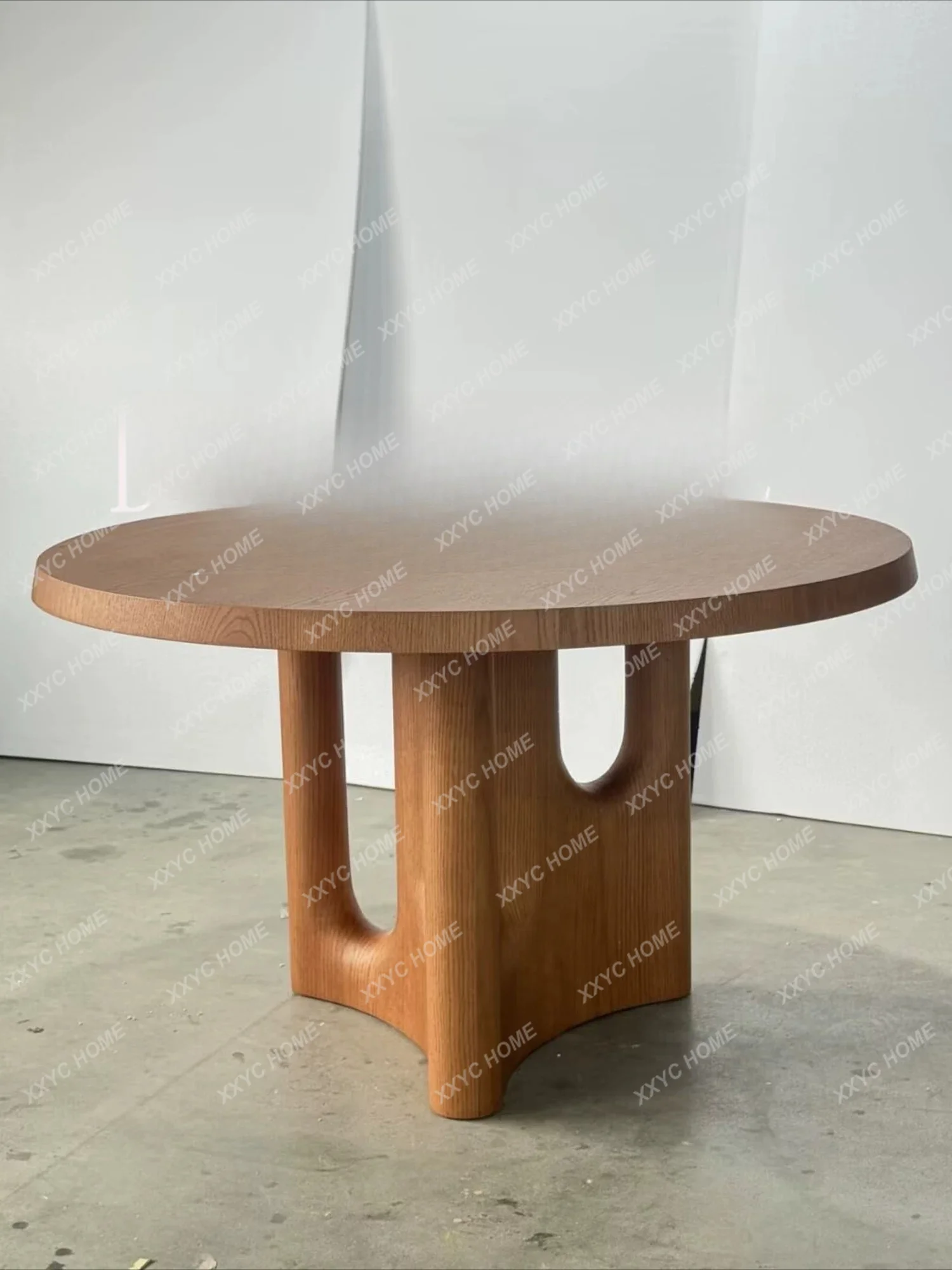 Medieval solid wood round dining table ash wood art high-end coffee table household dining table