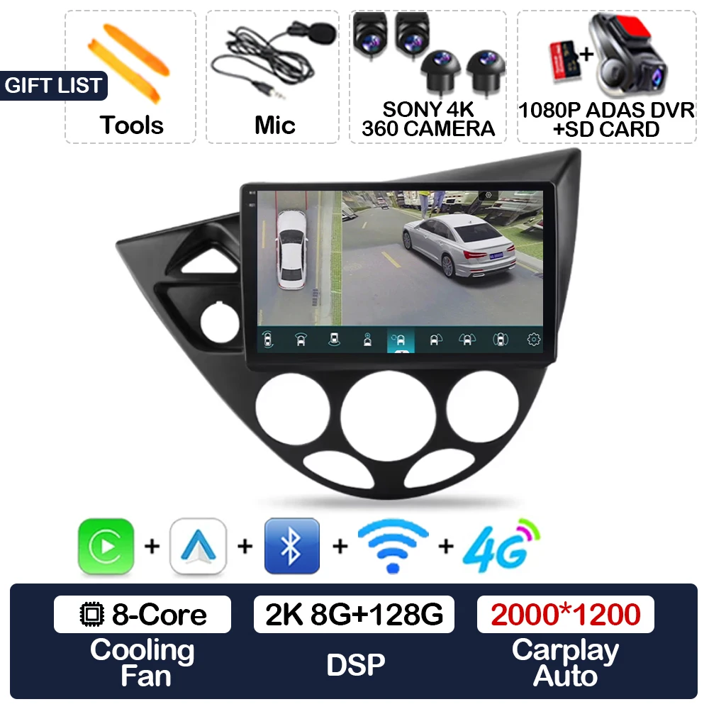 Android 15 Carplay Auto Voor Ford Fiesta 1995-2001 Focus MK1 1998-2004 Autoradio Multimedia Speler Head Unit GPS 4G WIFI QLED