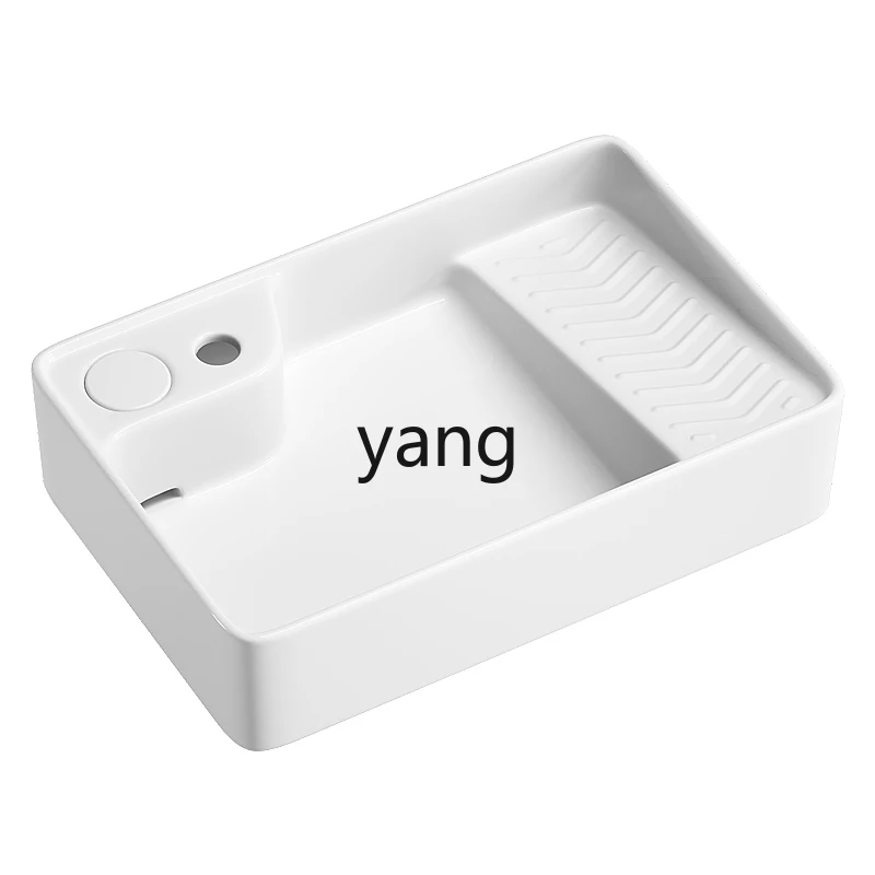 LTT Countertop Basin with Washboard Hidden Ceramic Side Drain Household Bathroom Single Basin