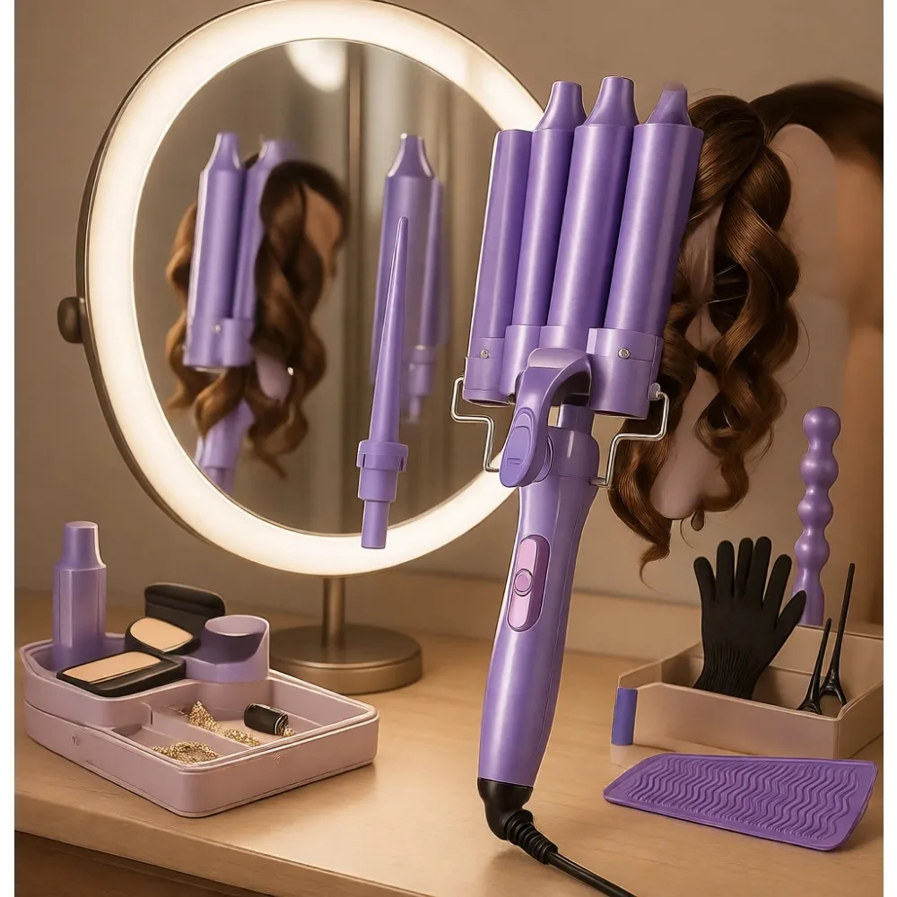 Five Barrels One Inch Waver Triple Barrel Crimper Dual Temp Ceramic Styling Kit Gift