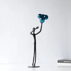 Abstract Art: Black Cast Iron Man Holding Ball Pendant, Metal Sculpture, Living Room Decoration, Statues, Window Display Crafts
