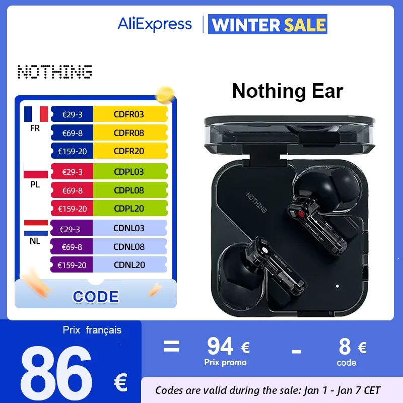 Nothing Ear Wireless Bluetooth earphone 45dB Active Noise Cancellation ANC 11mm Driver 24-bit Hi-Res Audio with LDAC & LHDC