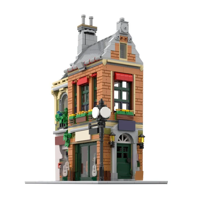 1478 PCS House Street Music Store MOC Customize Modular Building Block Design Educational Model Popular DIY Toy Birthday Gift
