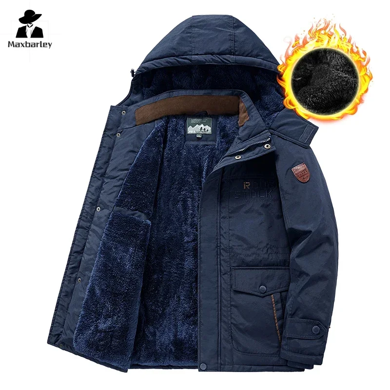 2024 New Winter Men\'s Jacket plus size Thickened Wool Lining Windproof Warm Parka Men\'s 5XL Hooded Cold-proof Coat Snow Clothing