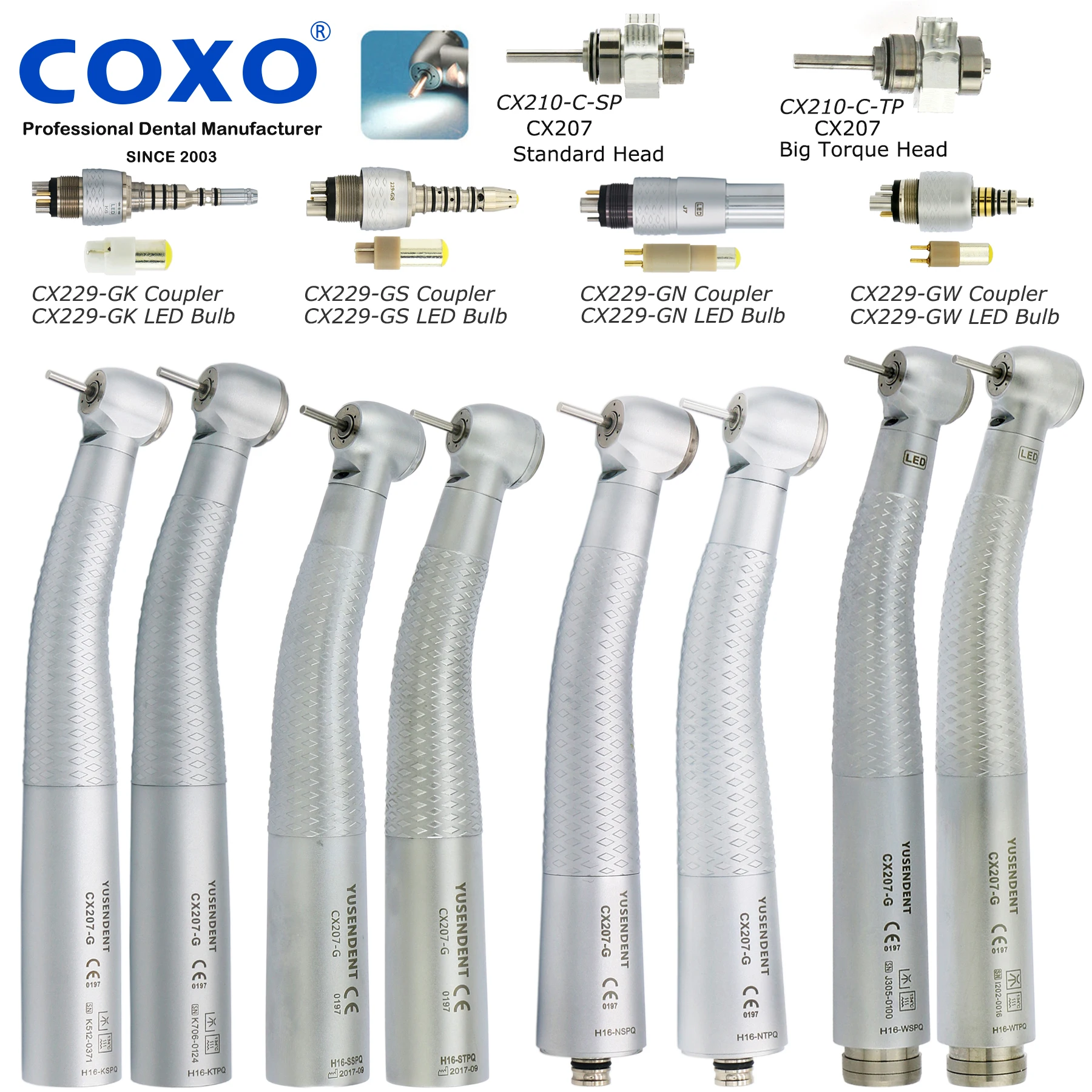 

COXO Dental High Speed Air Turbine Handpiece Fiber Optic Fit for KaVo NSK Sirona W/H LED Coupler Cartridge Spare Rotor