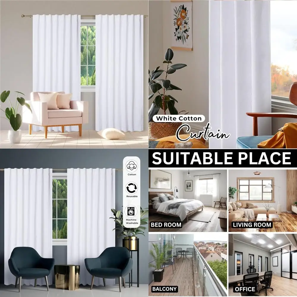 

Белые хлопковые шторы 50x84, пара штор диаметром 84 дюйма для гостиной и спальни, моющиеся шторы