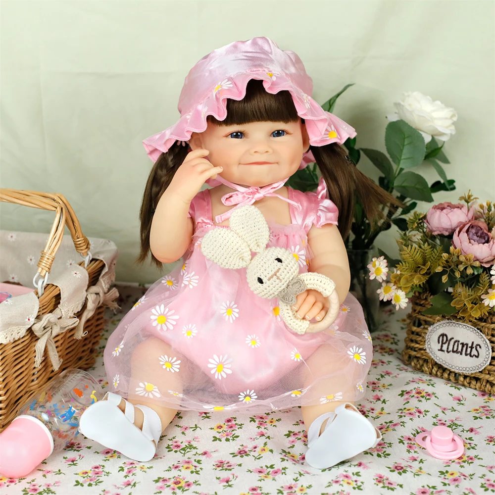 

55 см мягкая силиконовая виниловая кукла Reborn для всего тела, реалистичный комплект платья принцессы, мягкая на ощупь кукла высокого качества, подарки для детей