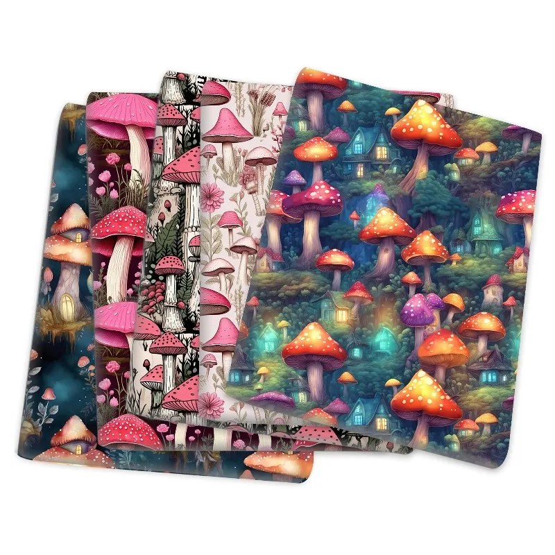 

Mushroom Series Printed Printed Fabric Fabric for Handmade Tablecloth Clothing Design Cloth Diy By The Meter Sewing Material