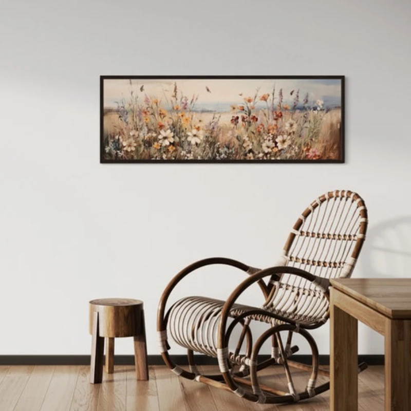 

Vintage Wildflower Field Painting Rural Floral Mural Farmhouse Retro Poster Minimalist Botanical Bohemian Bedside Art