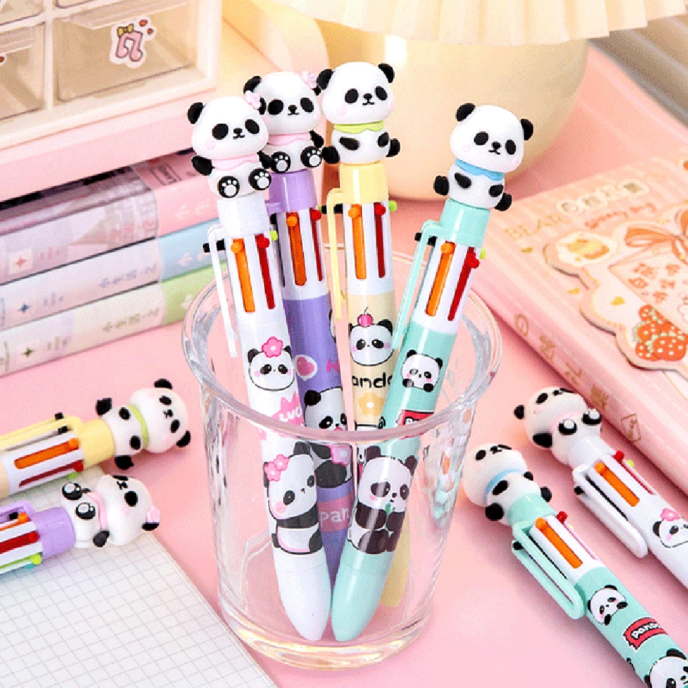 1 Piece Lytwtw's Cute Ballpoint Pen Press Cartoon Panda Multicolor 6 In 1 Colors Stationery School Office Supply Creative