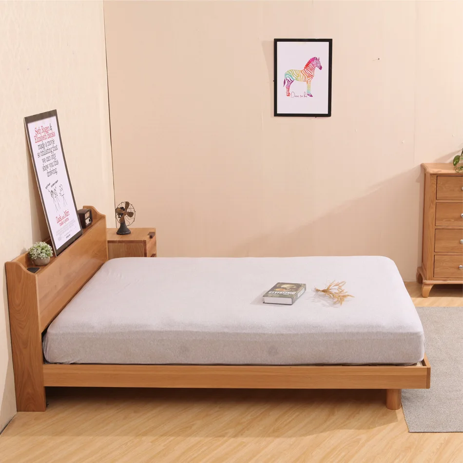 

Customizable Nordic pure solid wood double bed, simple and modern 1.5m 1.8m storage charging socket bed