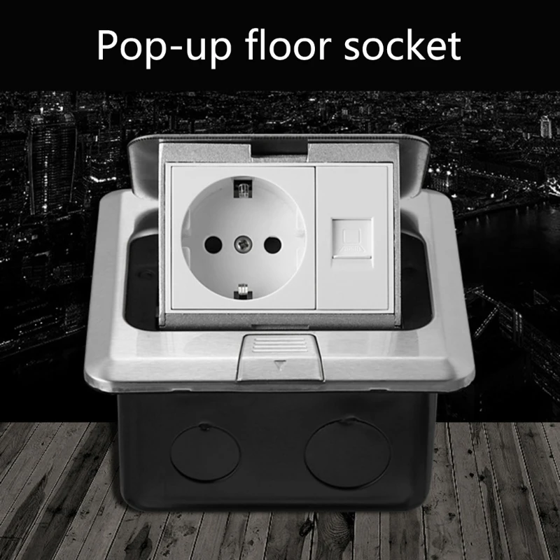 Pop-Up Outlet for Countertop Floor Outlet Socket for Kitchen Waterproof Stainless Steel Cover Recessed Outlet Box M4YD