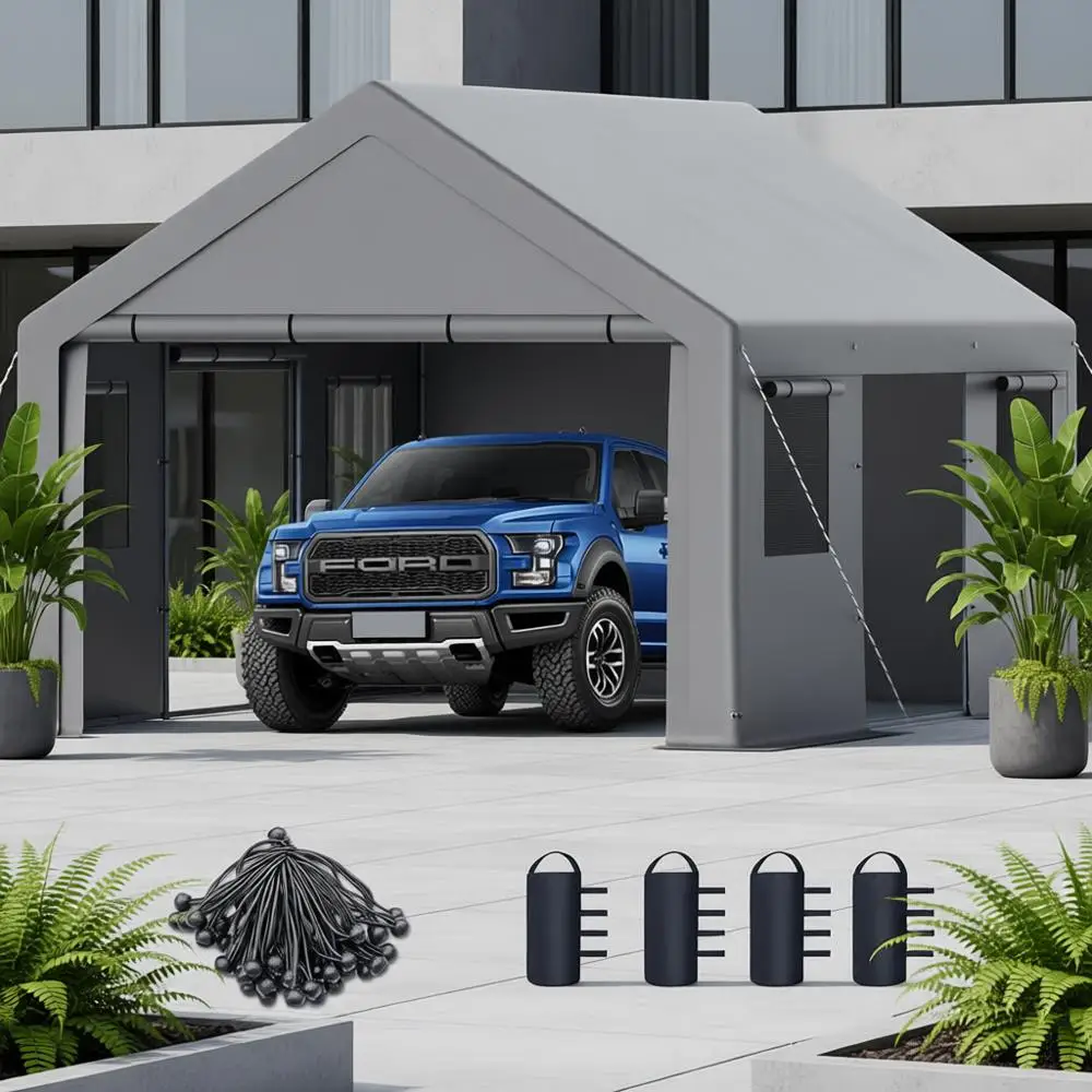 

Sturdy 13x20m Carport with Waterproof & UV Protection, Reinforced Steel for All-Weather Vehicle & Workshop Shelter