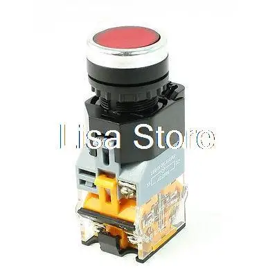 NO NC AC 220V Red LED Light Self Locking Maintained Push Button Switch 22mm 380V 10A LA38-11DS