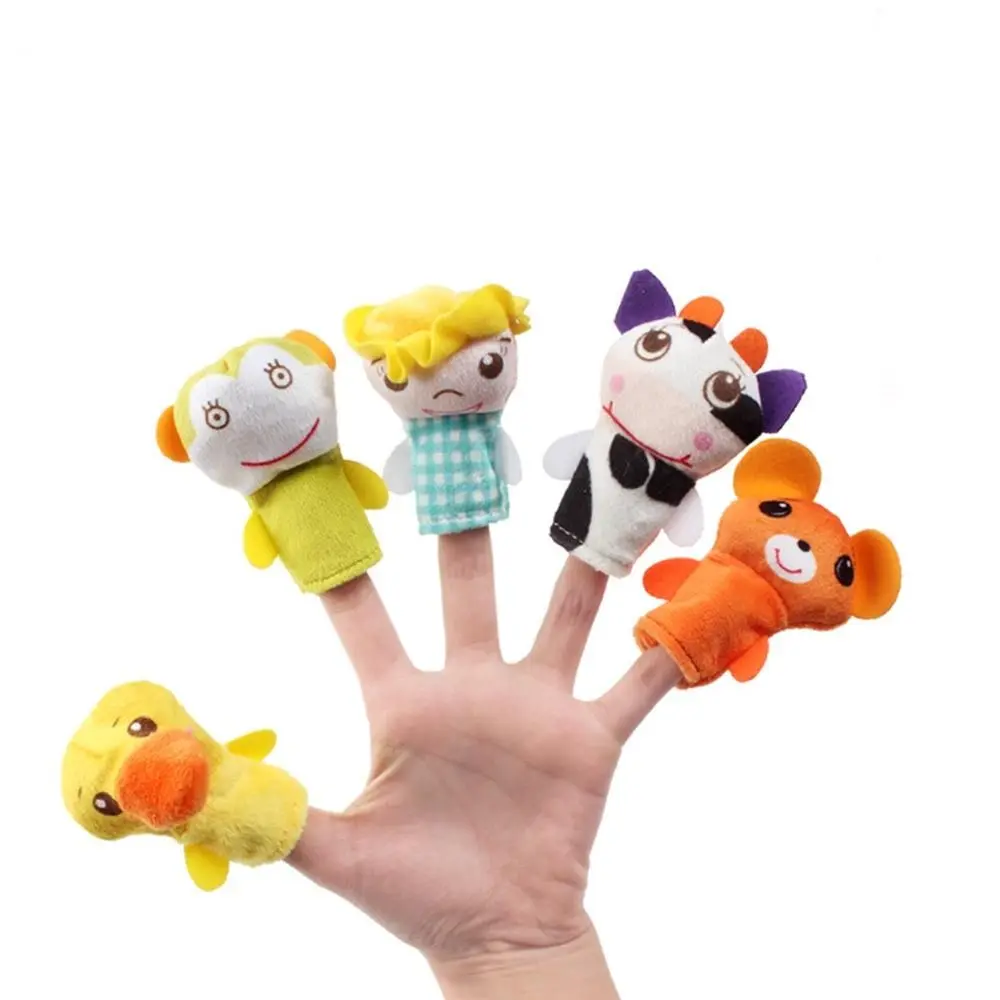 5szt Fiber Cotton Plush Finger Puppets Toy Cartoon Animal Finger Wear Hand Puppet Soft Doll Toy Baby Favor Dolls Duck Props