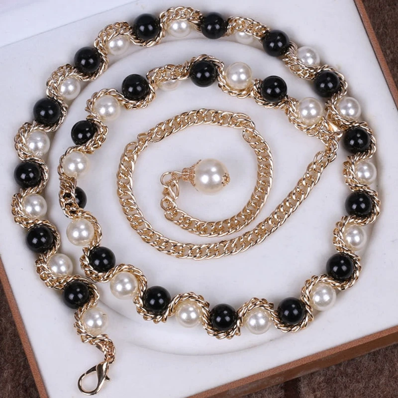 Women's Cinch Belt for Dresses Pearl Waist Chain Lady Rhinestone