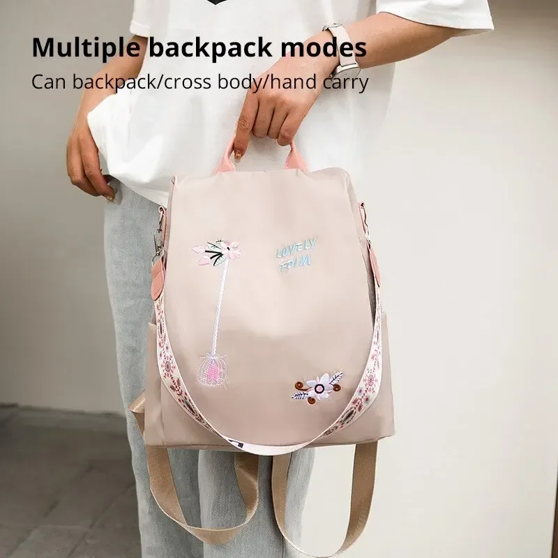 Mochila Oxford impermeable para mujer, bolso bordado informal a la moda, bolso de viaje de gran capacidad para mujer, broches de compras