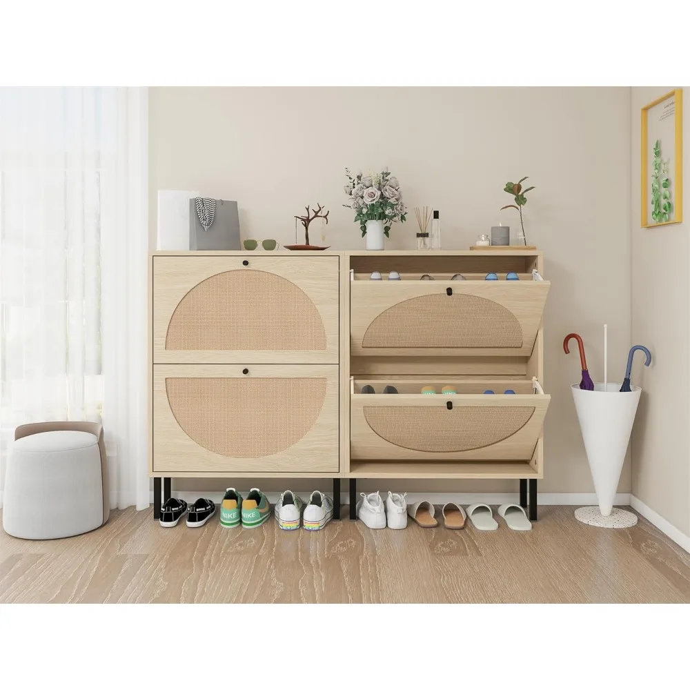 Arattan Shoe Cabinet with Two Flip Drawers, ANarrow Hidden Entrance Corridor and An Independent Shoe Rack, Shoe Cabinet image 2