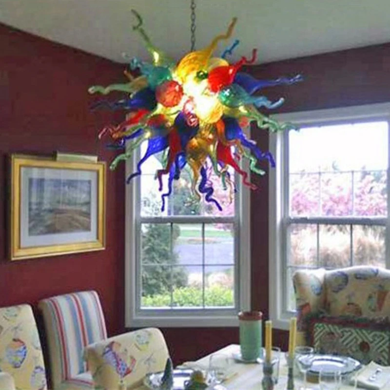 

Vintage Pendant Lamps Multi Colored Living Dining Room Art Deco Hand Blown Glass Chandeliers 24 Inches LED Home Lights Lustre