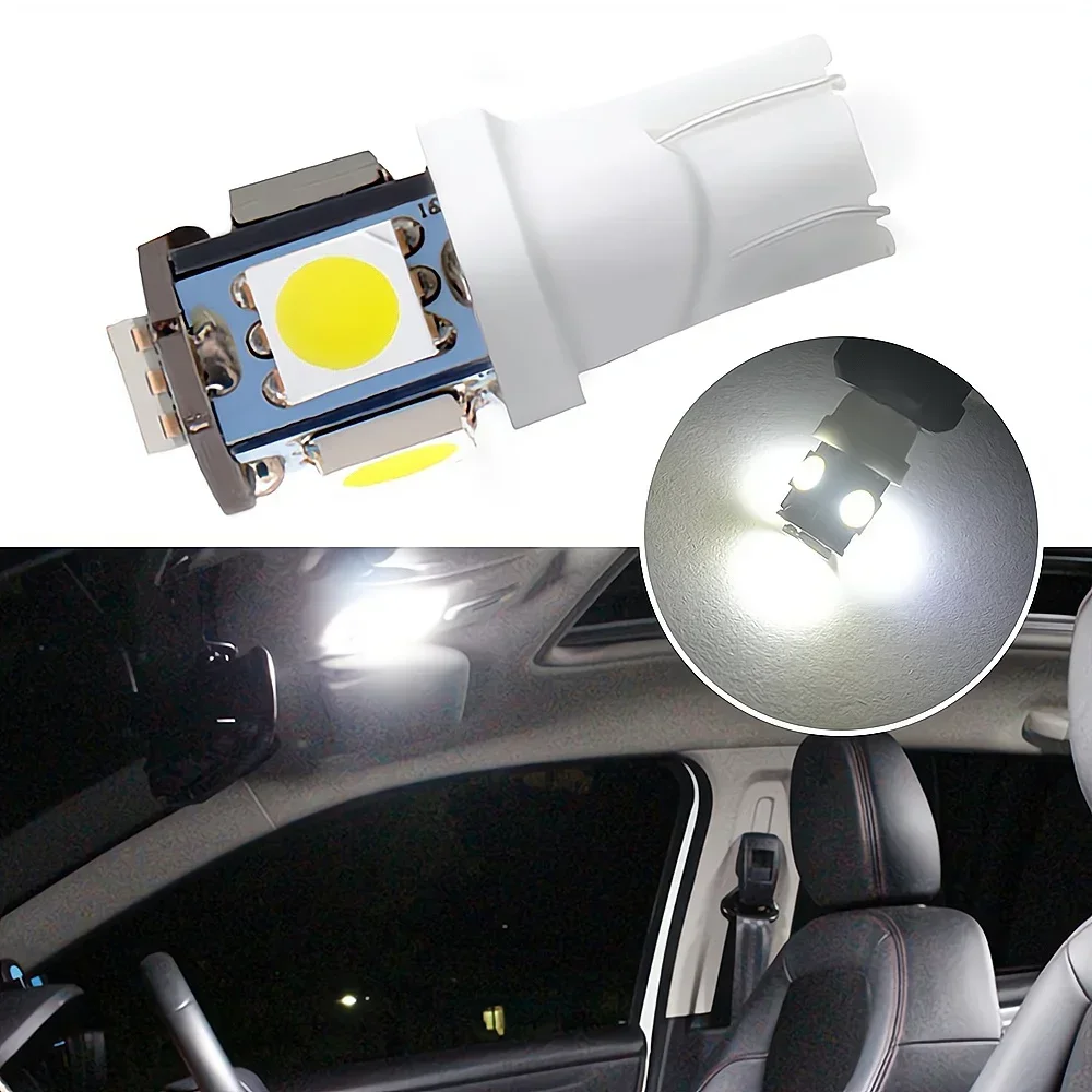 10Pcs T10 5050 5SMD Auto Led Lamp Interior 168 194 LED DC 12V License Plate Bulbs Marker Lights White Blue Red Cob Turn Signal