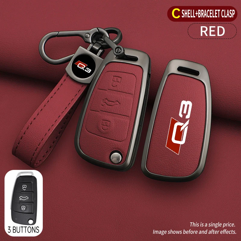 Zinc Alloy Car Key Case Cover Shell Holder Protector For Audi Q3 8U F3 RSQ3 Sportback 2013 2019 2021 Sline Keychain Accessories