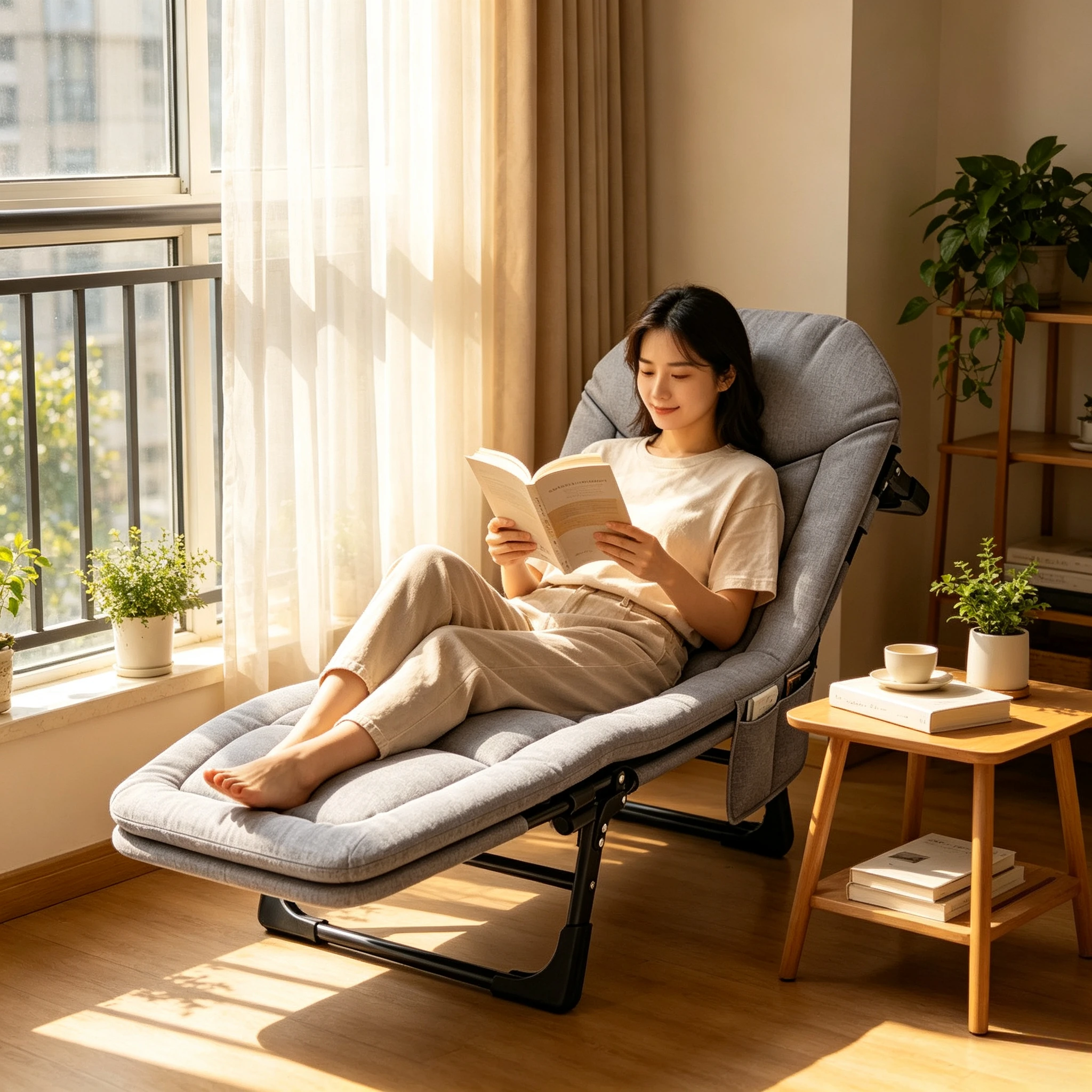 Portable Single Folding Recliner Bed, Lightweight Foldable Nap Bed for Office Lunch Break, Home Escort and Outdoor Camping Use