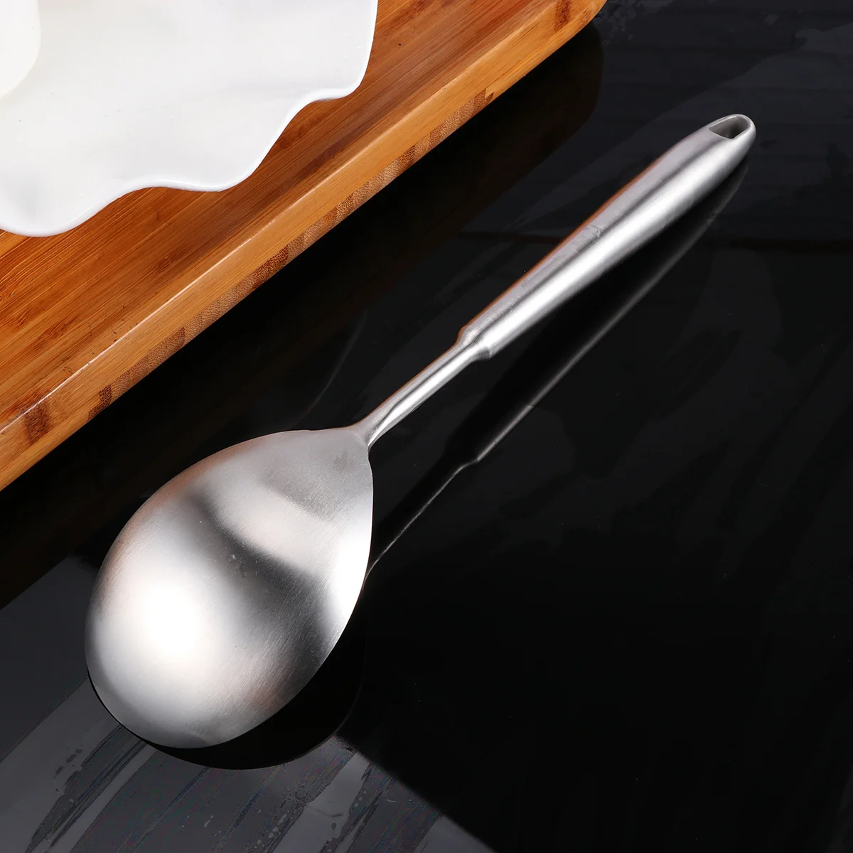 

Stainless Steel Cooking Spoons Shovels Heat-Resistant Heavy Duty Kitchen Tools Round Handle Hanging Hole Dishwasher Safe