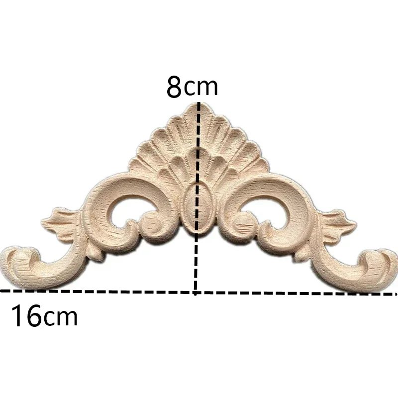 2PCS 16cm Wood Carved Onlay Appliques Carpenter Frame Decal Furniture Decoration Wooden Crafts Decorative Flower Ornament