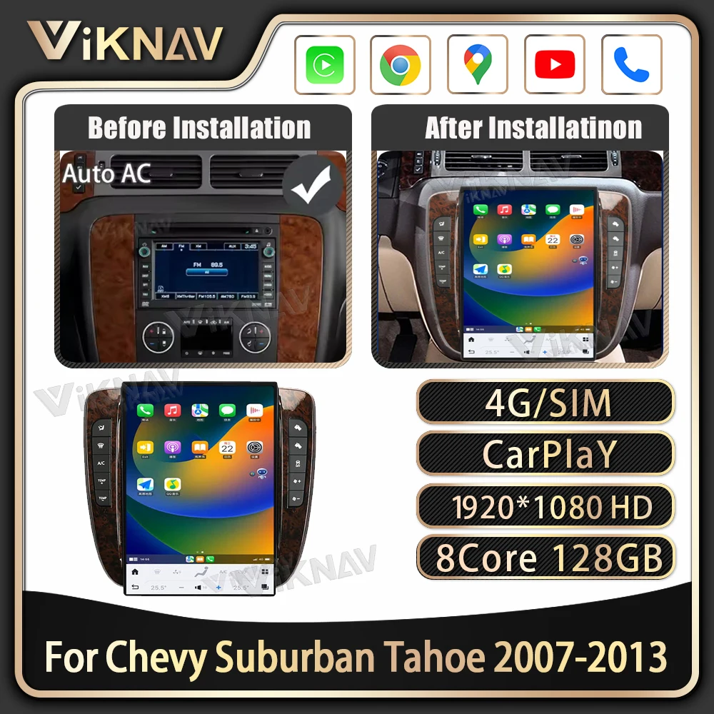 Viknav Upgrade 13.8 Inch Android Car Radio For Chevy Suburban Tahoe 2007-2013 Carplay GPS Navigation Multimedia Video Player