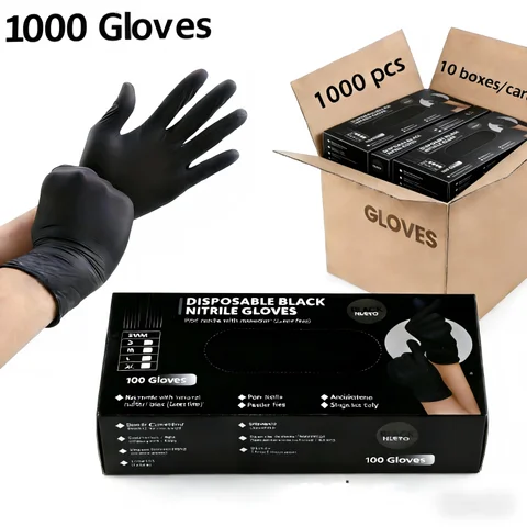 100/300/1000Pack Black Disposable Nitrile Gloves Hypoallergenic Latex-Free for Cooking Household Cleaning Protective Gloves