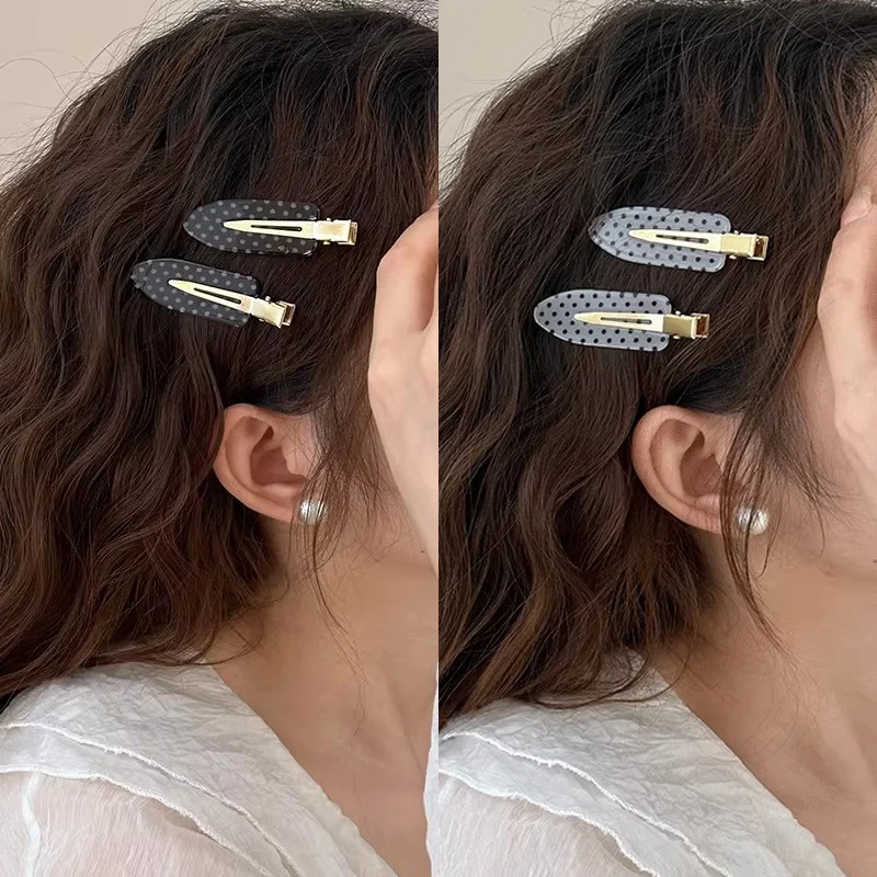 Vintage Black White Polka Dot Hair Clips Y2K Fashion Hairpins Korean Ins No-Trace Barrettes Minimalist Hair Styling Accessories